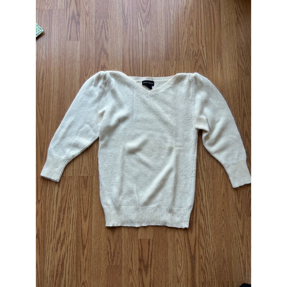 1960s Vintage Cream Sweater Silk Angora Lambswool Knit Pullover - Size M